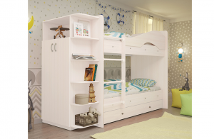 Двухъярусная кровать Мая Снежка с ящиками и шкафом