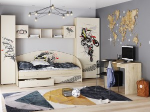 Детская комната Форсаж сонома с полкой